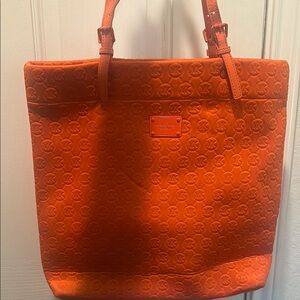 Vibrant Orange Leather Tote with Textured Surface